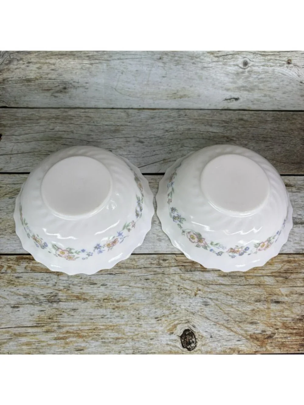 Arcopal CHAMPETRE Pink Blue Flower Ivory Scalloped France Cereal Bowls Set of 6